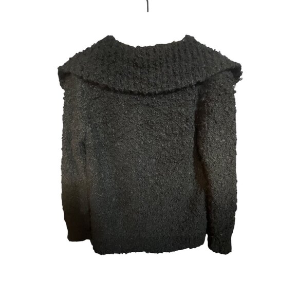 Shetland Wool Black & Gray Button-Up Cardigan Sweater With Zigzag Pattern - Picture 7 of 7